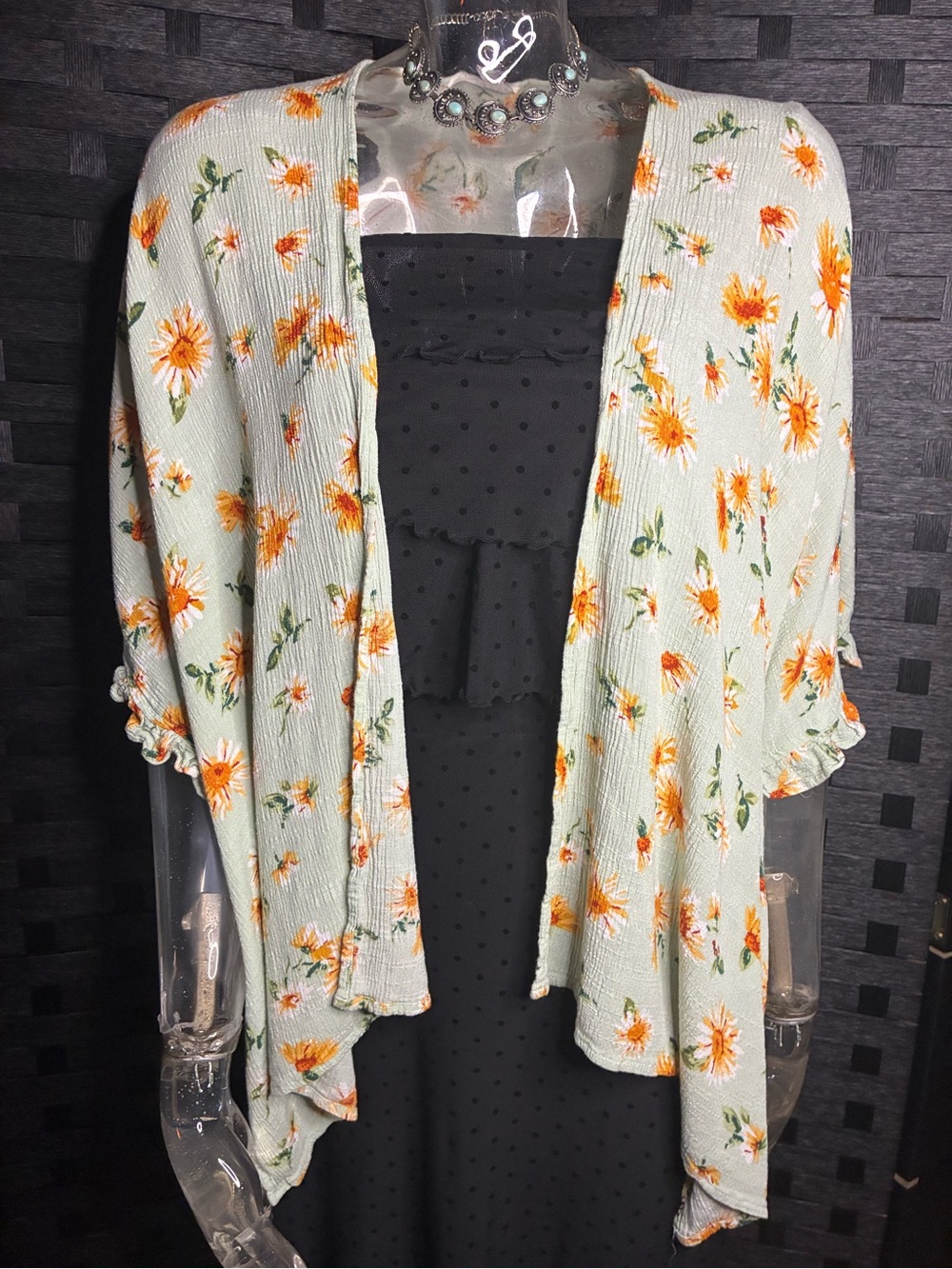 Maurices Mint Floral Lightweight Top with Yellow Bloom Print